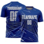 Soccer Uniform Lines Sublimation Sports Gray-White Custom Jersey Royal Soccer Uniform Lines Sublimation Sports Gray-White Custom Jersey Royal