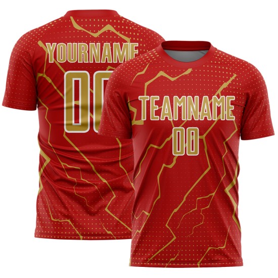 Lightning Custom Jersey Soccer Uniform Gold-White Old Red Sports Sublimation