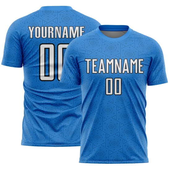 Sports Shape White-Black Sublimation Uniform Jersey Soccer Blue Powder Geometric Custom Sports Shape White-Black Sublimation Uniform Jersey Soccer Blue Powder Geometric Custom